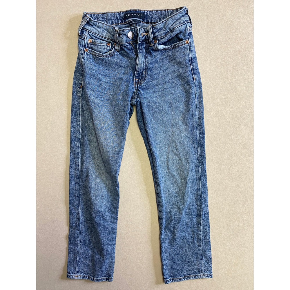Aeropostale Mid Rise Ankle Straight Jeans Medium Wash Blue Denim 000 REG